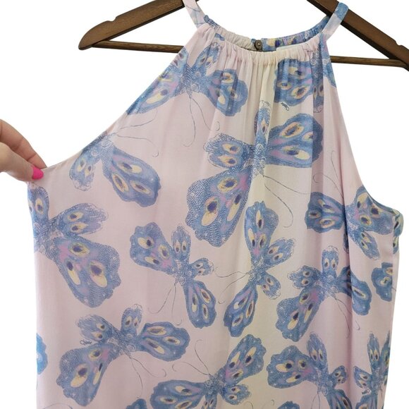 Diane Von Furstenberg Silk Pania Light Pink Butterfly Halter Neck Top Size L - Picture 5 of 12